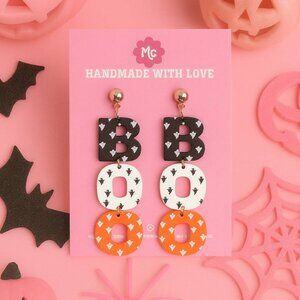 BOO Halloween Earrings — Cute Ghost Print Dangle Fall Spooky Jewelry